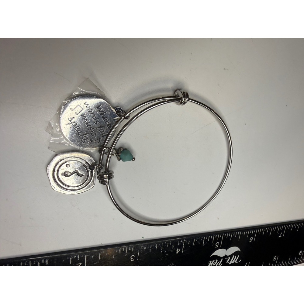 Music Note Charm Bangle Bracelet Silver Tone Where Words Fail Music Speaks